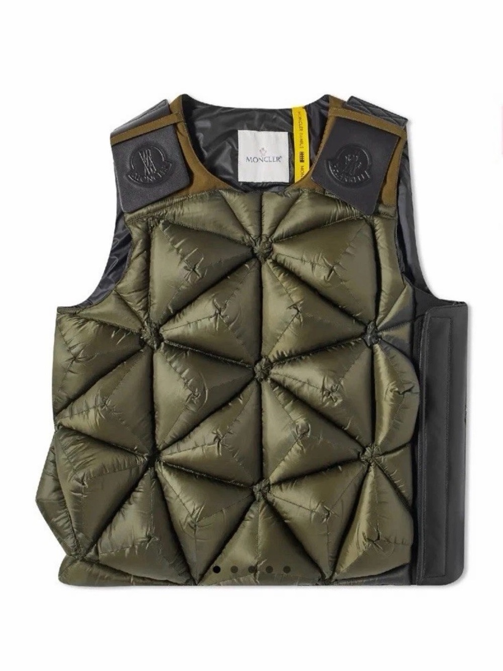 Moncler x Pharrell Olive Green Quilted Geometric Puffer Vest